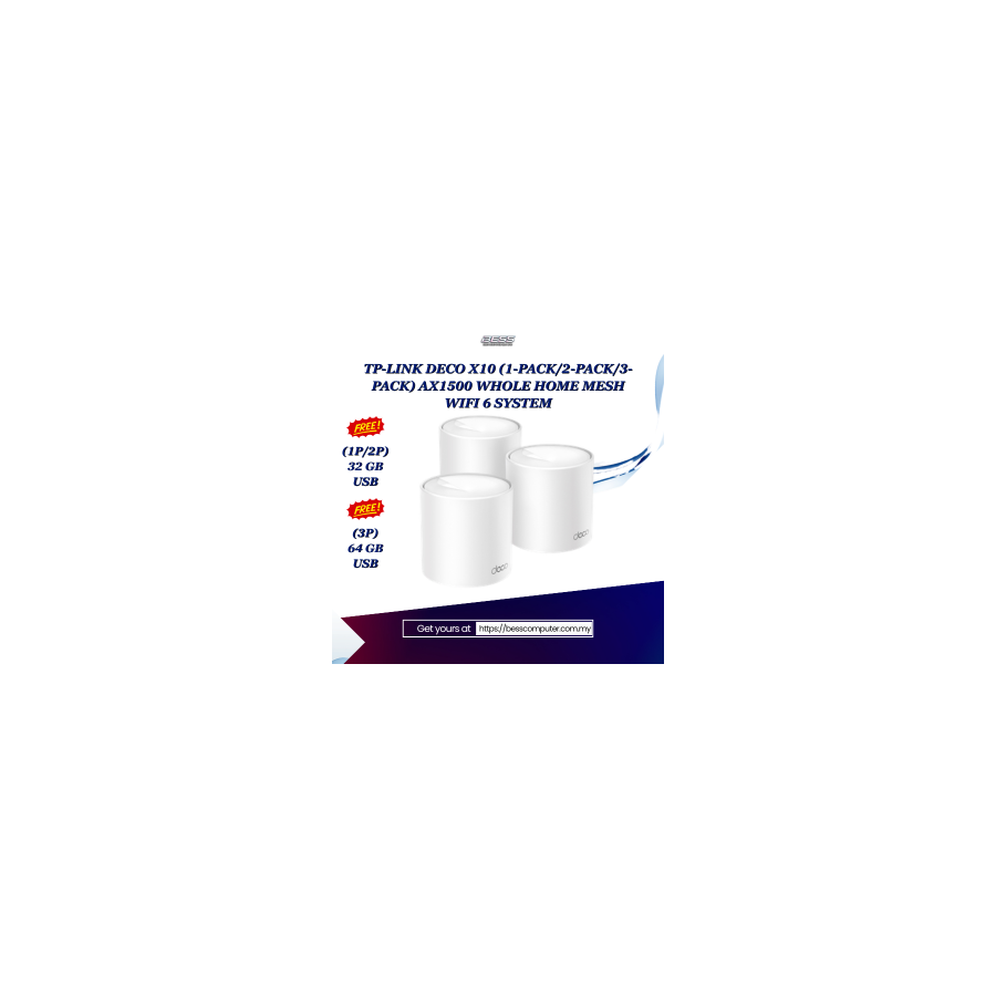 TP-LINK DECO X10 (1-PACK/2-PACK/3-PACK) AX1500 WHOLE HOME MESH WIFI 6 SYSTEM