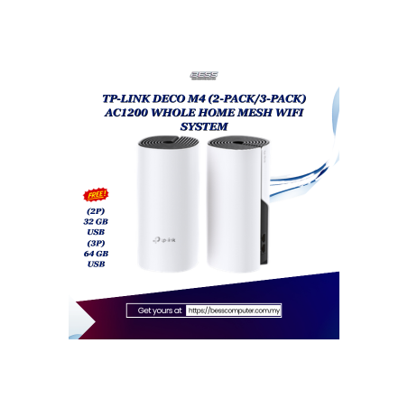 TP-LINK DECO M4 (2-PACK/3-PACK) AC1200 WHOLE HOME MESH WIFI SYSTEM