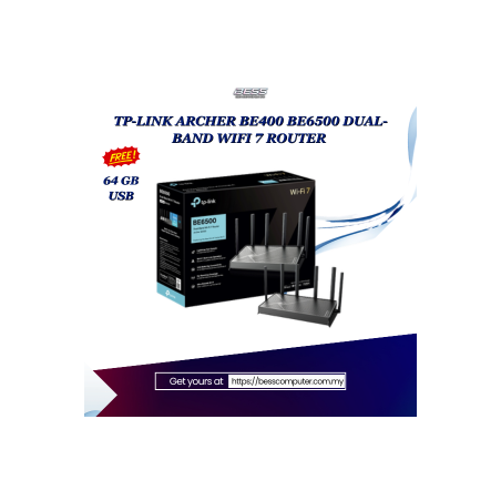 TP-LINK ARCHER BE400 BE6500 DUAL-BAND WIFI 7 ROUTER