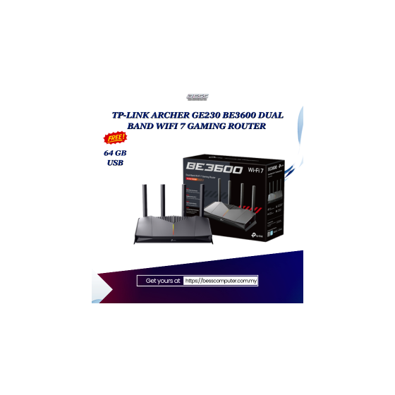 TP-LINK ARCHER GE230 BE3600 DUAL BAND WIFI 7 GAMING ROUTER