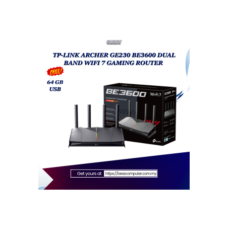TP-LINK ARCHER GE230 BE3600 DUAL BAND WIFI 7 GAMING ROUTER