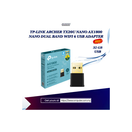 TP-LINK ARCHER TX20U NANO AX1800 NANO DUAL BAND WIFI 6 USB ADAPTER