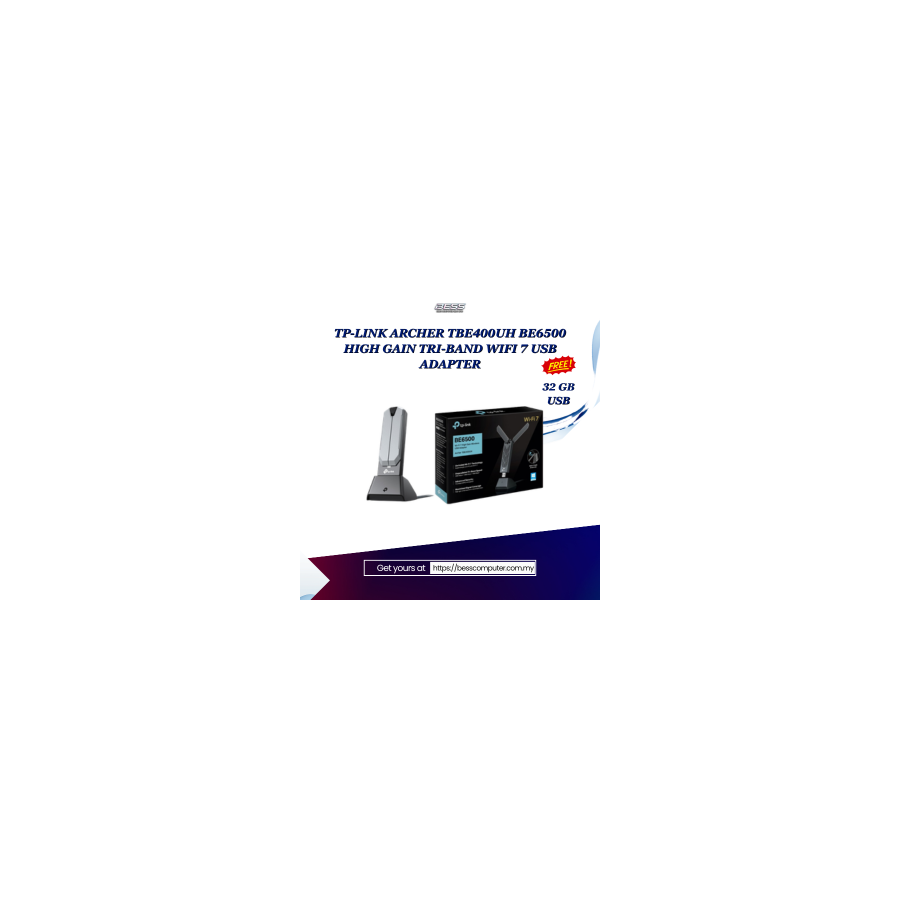 TP-LINK ARCHER TBE400UH BE6500 HIGH GAIN TRI-BAND WIFI 7 USB ADAPTER