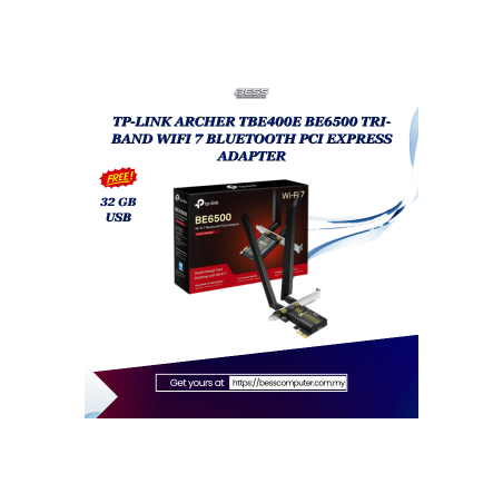 TP-LINK ARCHER TBE400E BE6500 TRI-BAND WIFI 7 BLUETOOTH PCI EXPRESS ADAPTER