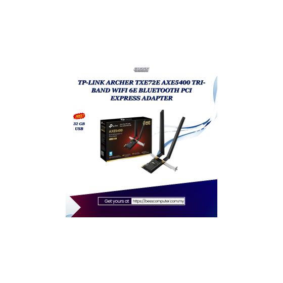 TP-LINK ARCHER TXE72E AXE5400 TRI-BAND WIFI 6E BLUETOOTH PCI EXPRESS ADAPTER