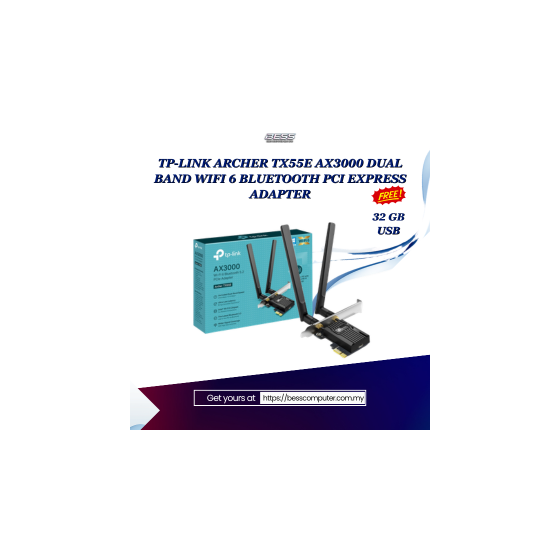 TP-LINK ARCHER TX55E AX3000 DUAL BAND WIFI 6 BLUETOOTH PCI EXPRESS ADAPTER