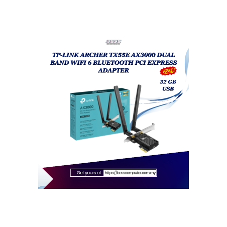 TP-LINK ARCHER TX55E AX3000 DUAL BAND WIFI 6 BLUETOOTH PCI EXPRESS ADAPTER