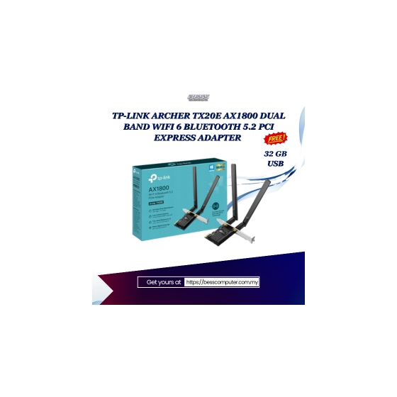 TP-LINK ARCHER TX20E AX1800 DUAL BAND WIFI 6 BLUETOOTH 5.2 PCI EXPRESS ADAPTER
