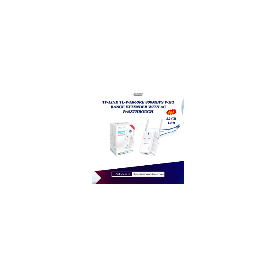 TP-LINK TL-WA860RE 300MBPS WIFI RANGE EXTENDER WITH AC PASSTHROUGH