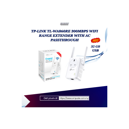 TP-LINK TL-WA860RE 300MBPS WIFI RANGE EXTENDER WITH AC PASSTHROUGH