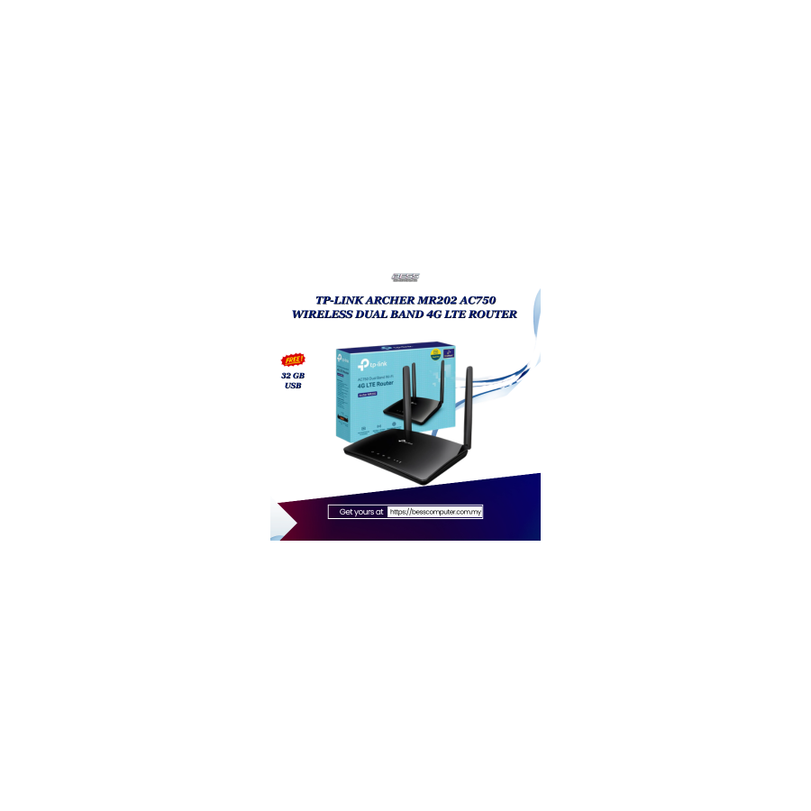 TP-LINK ARCHER MR202 AC750 WIRELESS DUAL BAND 4G LTE ROUTER