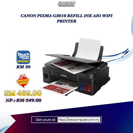 CANON PIXMA G3010 REFILL INK AIO WIFI PRINTER