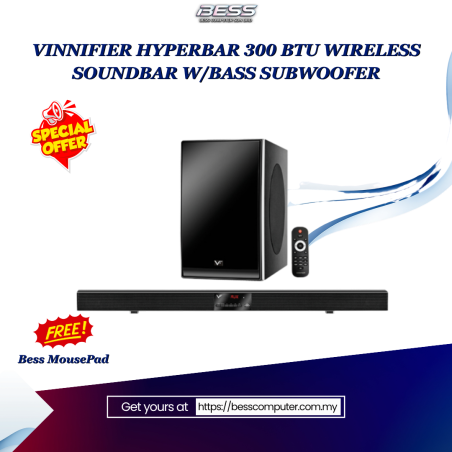 VINNIFIER HYPERBAR 300BTU WIRELESS SOUNDBAR W/BASS SUBWOOFER