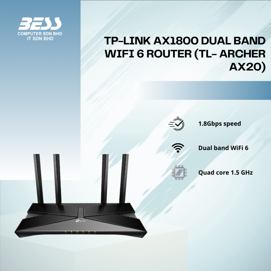 TP-LINK AX1800 DUAL BAND WIFI6 ROUTER (TL-ARCHER AX20)