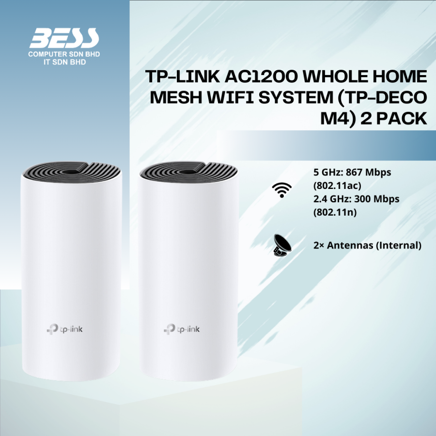 TP-LINK AC1200 WHOLE HOME MESH WIFI SYSTEM (TP-DECO M4) 2 PACK TP-LINK AC1200 WHOLE HOME MESH WIFI SYSTEM (TP-DECO M4) 2 PACK