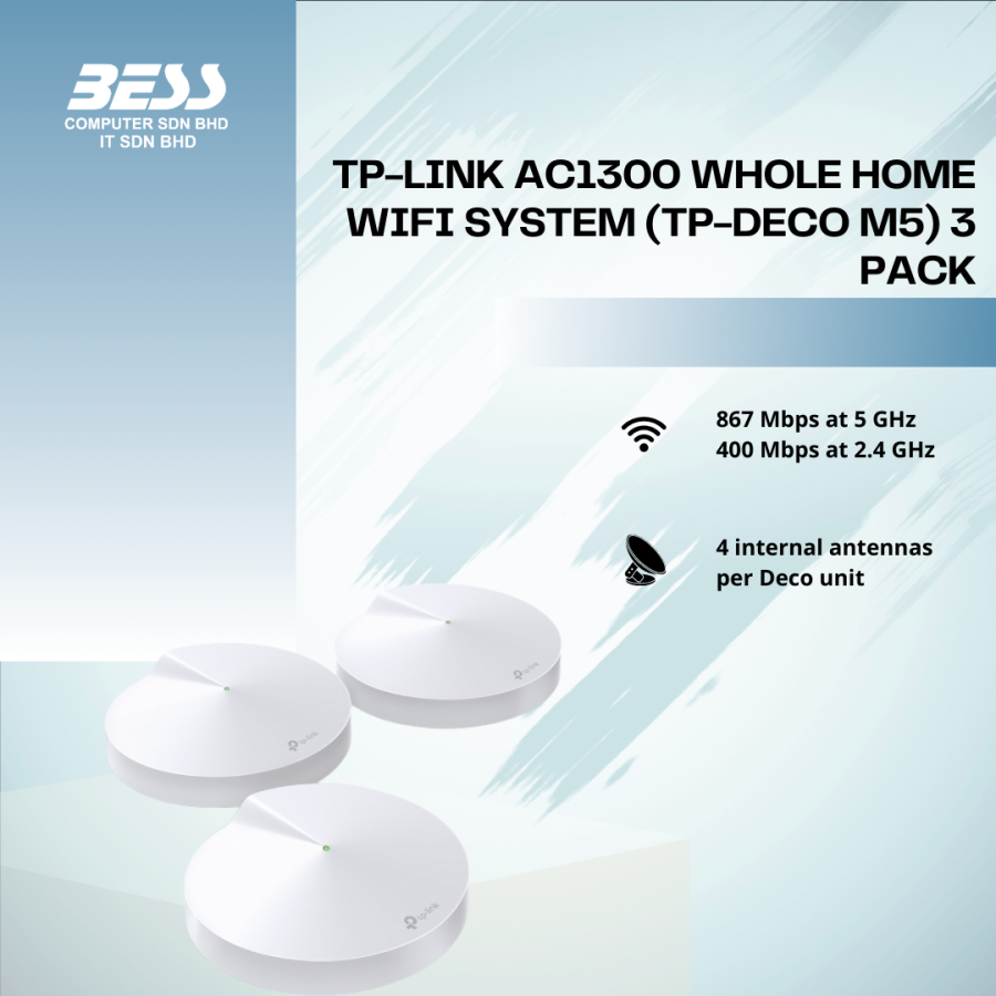 TP-LINK AC1300 WHOLE HOME WIFI SYSTEM (TP-DECO M5) 3 PACK TP-LINK AC1300 WHOLE HOME WIFI SYSTEM (TP-DECO M5) 3 PACK