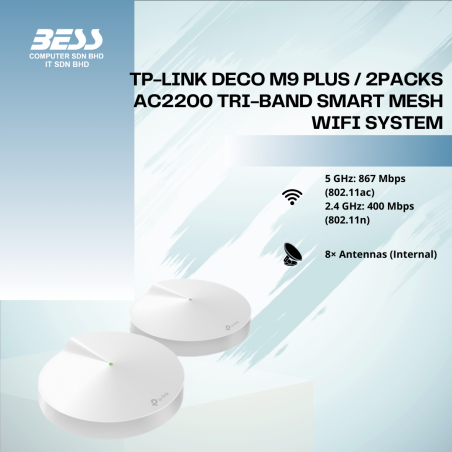 TP-LINK DECO M9 PLUS/ 2 PACKS AC2200 TRI-BAND SMART MESH WIFI SYSTEM