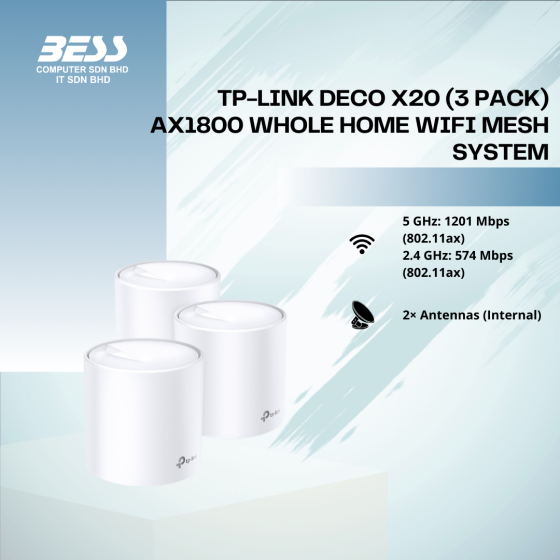 TP-LINK DECO X20 (1/2/3 PACK) AX1800 WHOLE HOME WIFI MESH SYSTEM