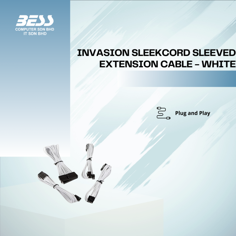 INVASION SLEEKCORD SLEEVED EXTENSION CABLE - WHITE